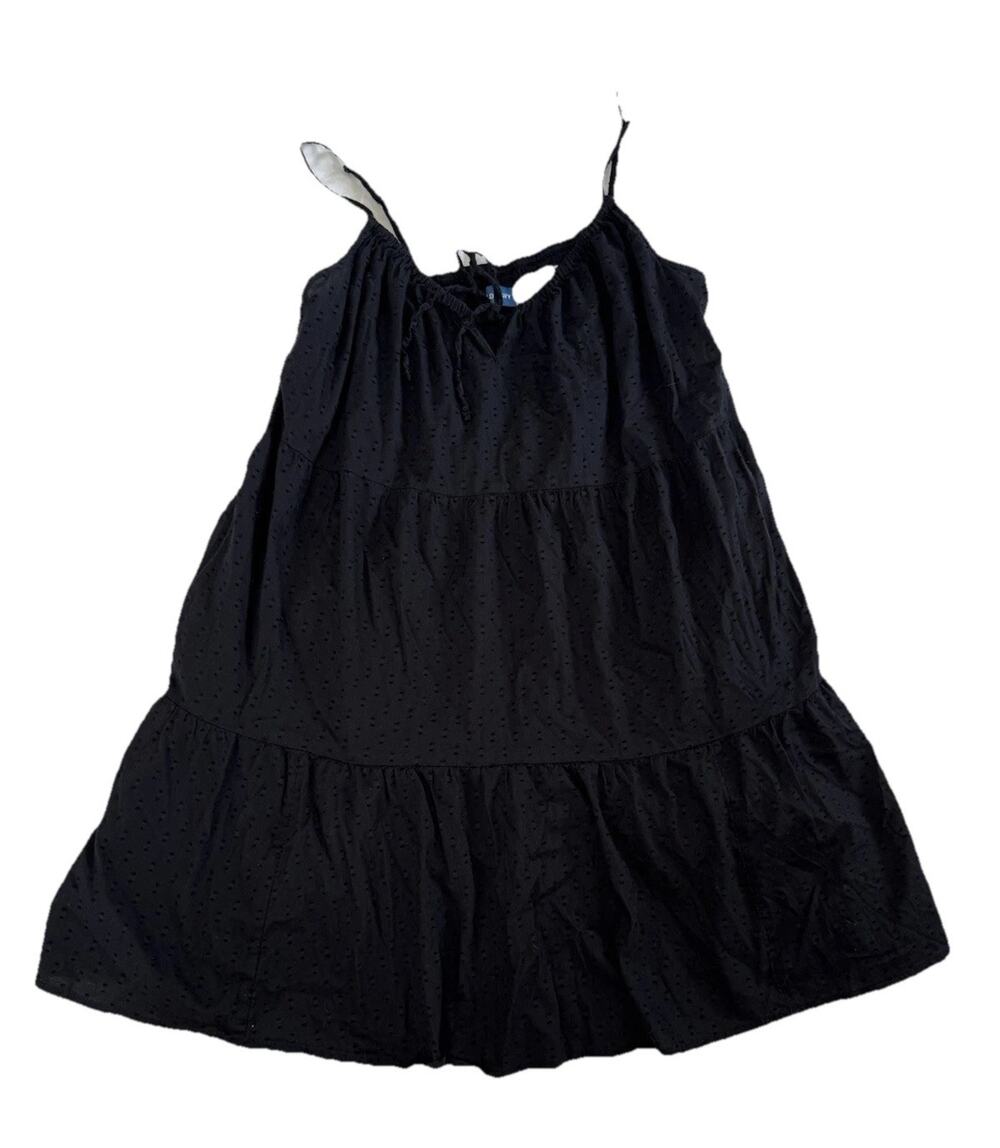 Old Navy Black Solid Strappy Sleeveless Short SunDress Adjustable Size L